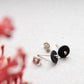 black circle dot ear studs with silver dot mezereem jewelry